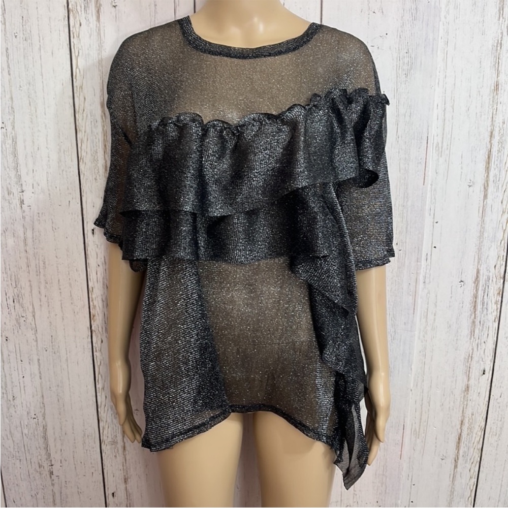 Black Ruffled Sheer Top - Picture 5 of 13